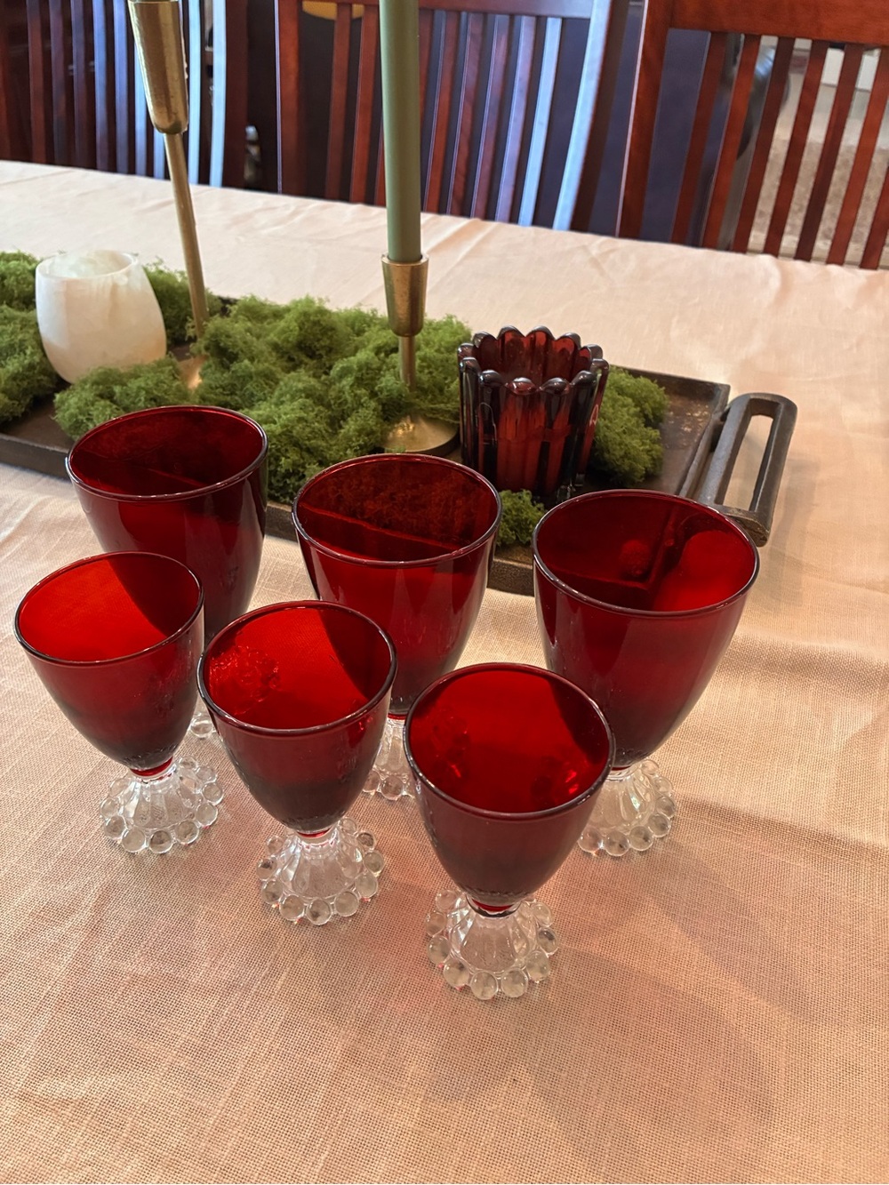 Ruby Red Goblets with Clear Bubble Stem